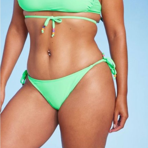 WILD FABLE WOMENS BIKINI BOTTOM SIDE TIE WITH BEADS MINT GREEN NWT - Picture 6 of 7